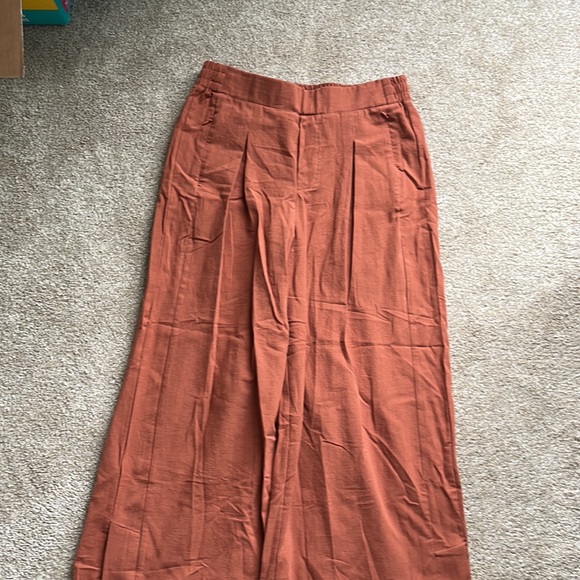 Halara High Waisted Plicated Split Hem Wide Leg Palazzo Capri Pants Medium Rust - Picture 8 of 11